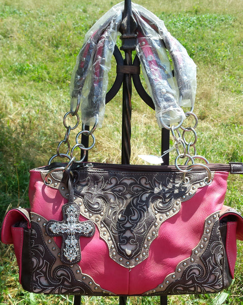 Pink & Brown With Hanging Cross Purse