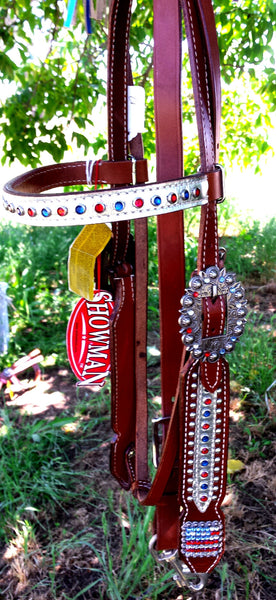 Red White & Blue American Pride Breast Collar  Headstall Set