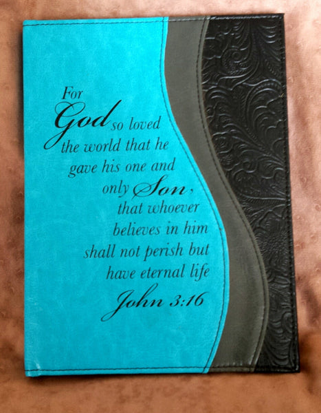 John 3:16 Teal & Black Tooled Journal
