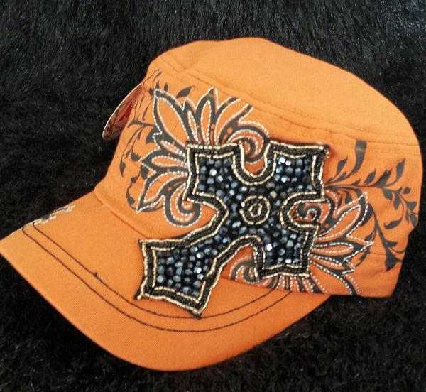Orange Beaded Cross Hat