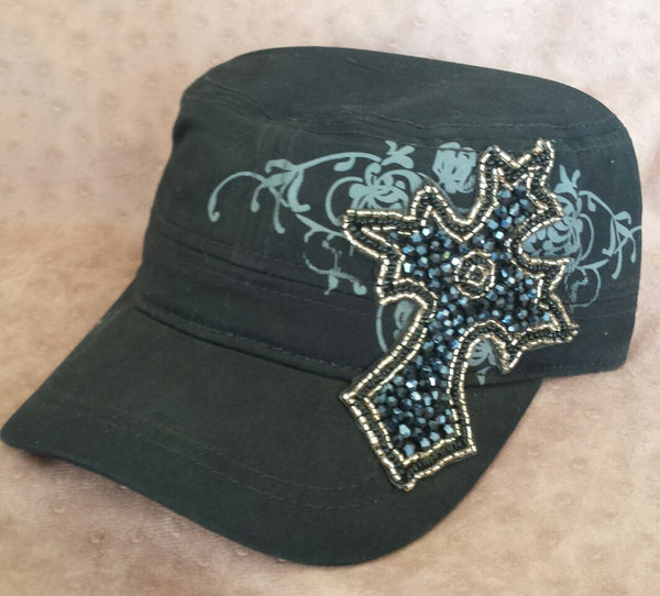 Black Beaded Cross Women's Hat