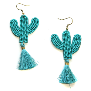 Beaded Turquoise Cactus Tassel earrings