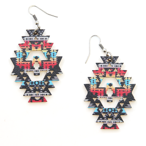 Multicolor Tribal Aztec Earrings Black