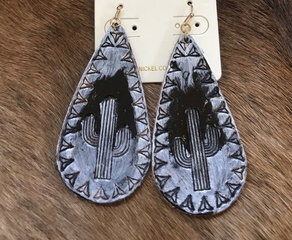 Black & Gray Aztec Cactus Earrings