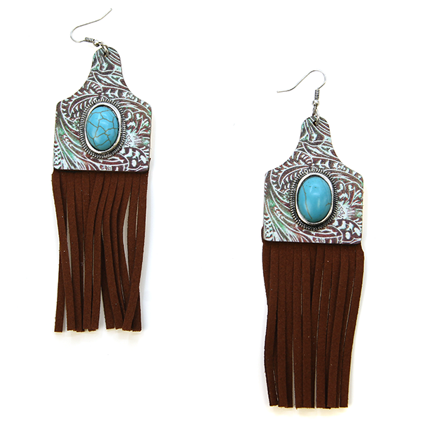 Patina Turquoise Stone Tassel Earrings