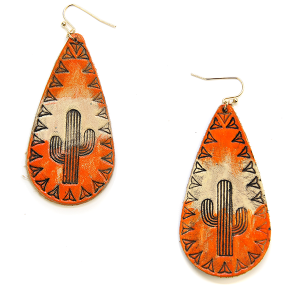 Orange Aztec Cactus Earrings